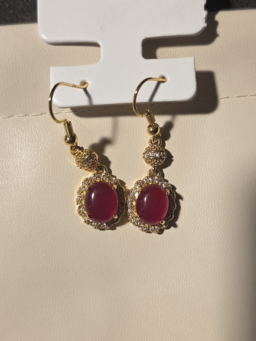 Elegant Gold-Tone Red Jade  Drop Earrings